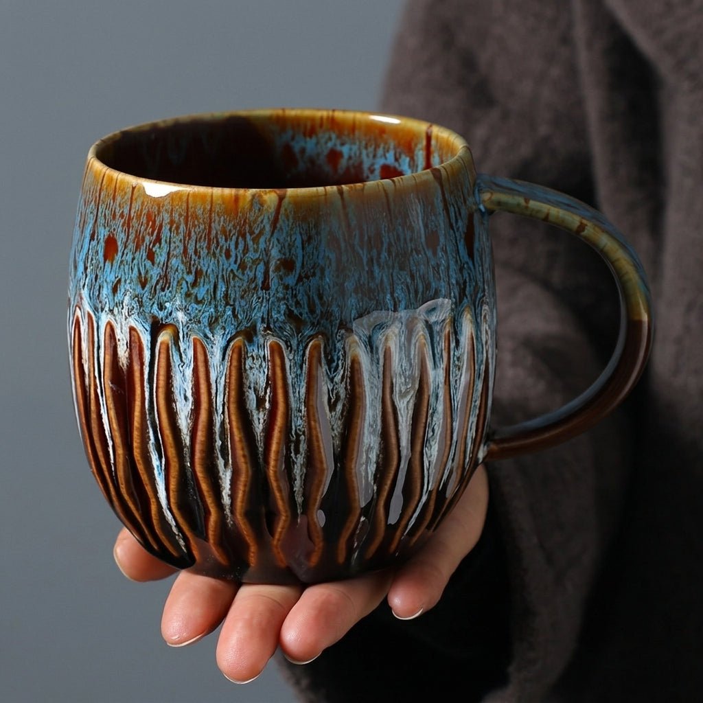 2pcs Vintage Ceramic Coffee Mug with Reactive Drip Glaze - Mugs - Blue - Seravelle Home