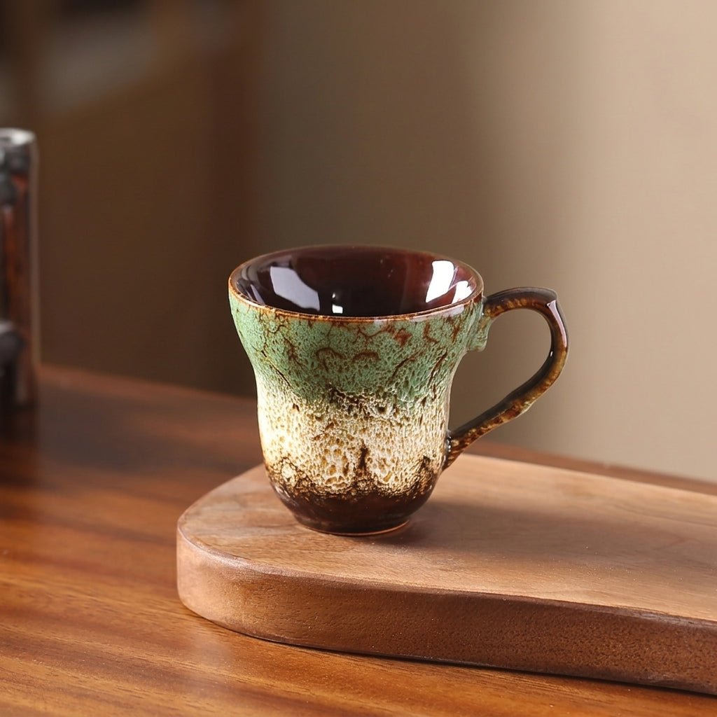 2pcs Vintage Coffee Cup Ceramic with Reactive Glaze Finish - Mugs - Green - Seravelle Home