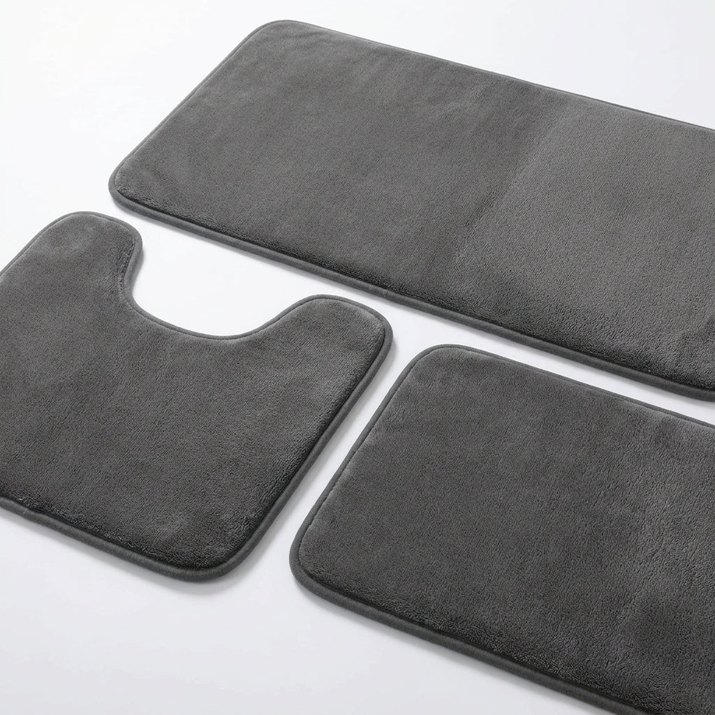 3 - Piece Bath Mat Set Made of Soft Coral Fleece - Bath Mat - Dark Grey - Seravelle Home
