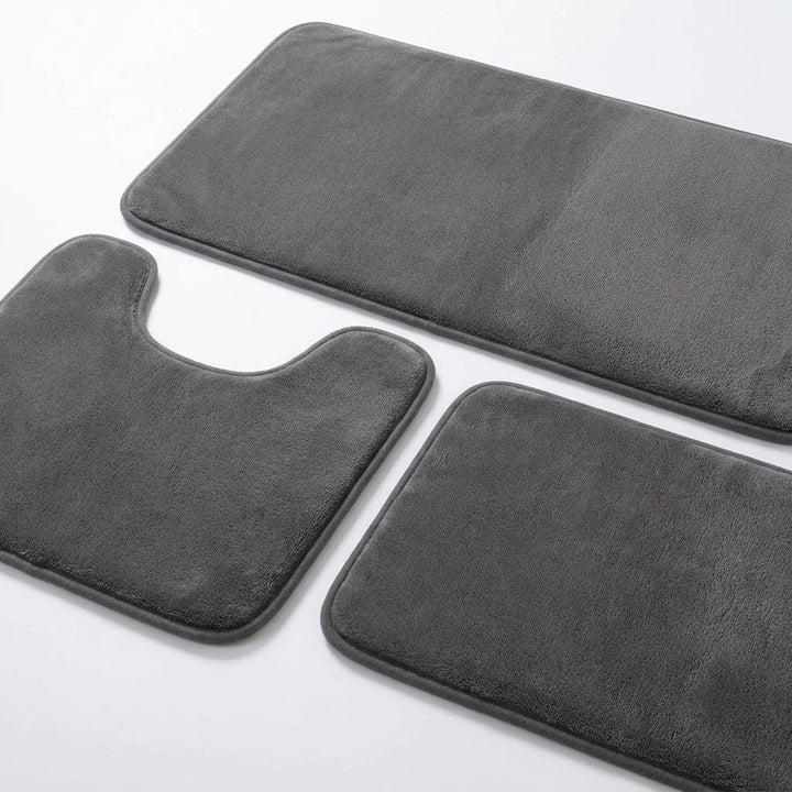 3 - Piece Bath Mat Set Made of Soft Coral Fleece - Bath Mat - Dark Grey - Seravelle Home