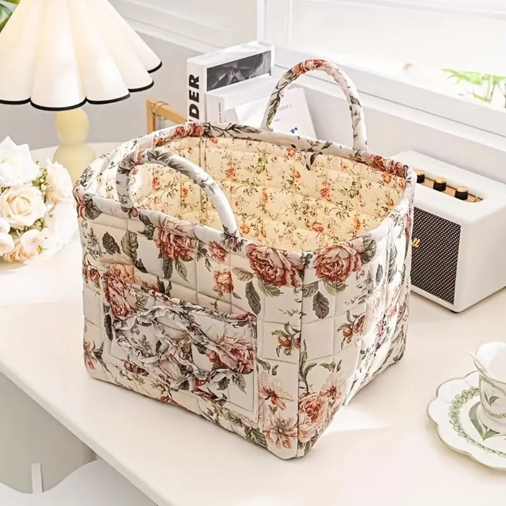 Storage Basket with Floral Pattern and Practical Carrying Handles