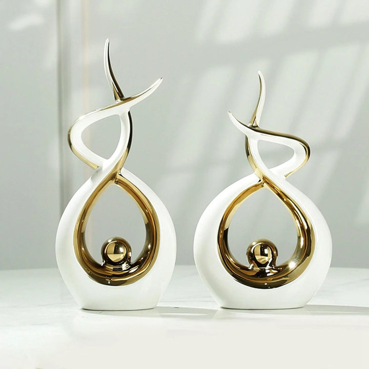 Abstract Ceramic Sculpture for Modern Decoration with Gold Accents