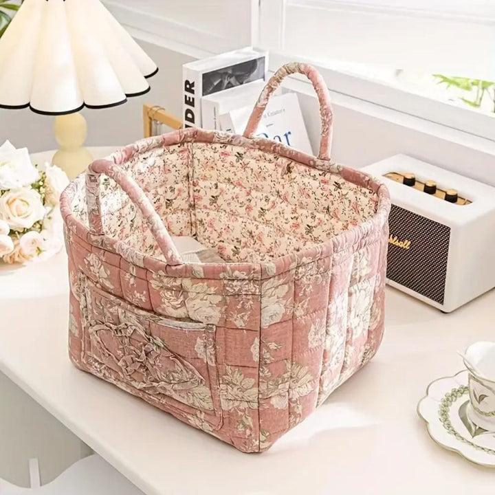 Storage Basket with Floral Pattern and Practical Carrying Handles