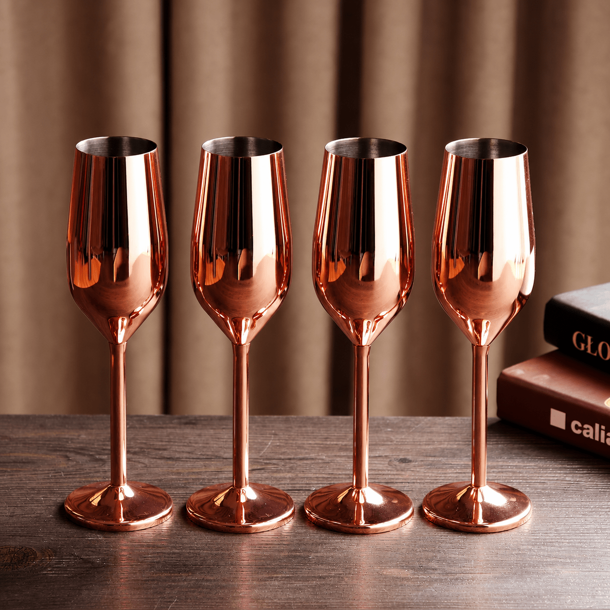 4pcs Set Stainless Steel Champagne Flute - Champagne Flutes - Rose gold - Seravelle Home