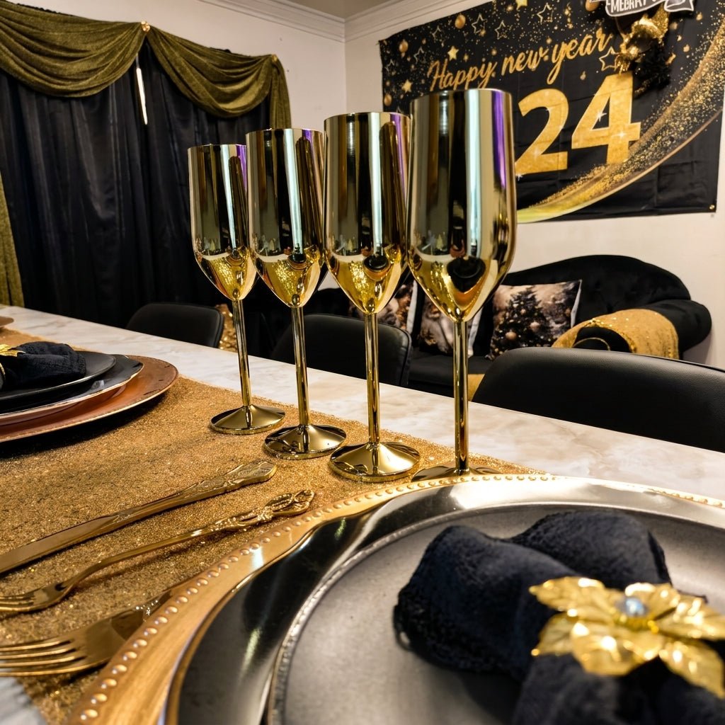 4pcs Set Stainless Steel Champagne Flute - Champagne Flutes - Gold - Seravelle Home