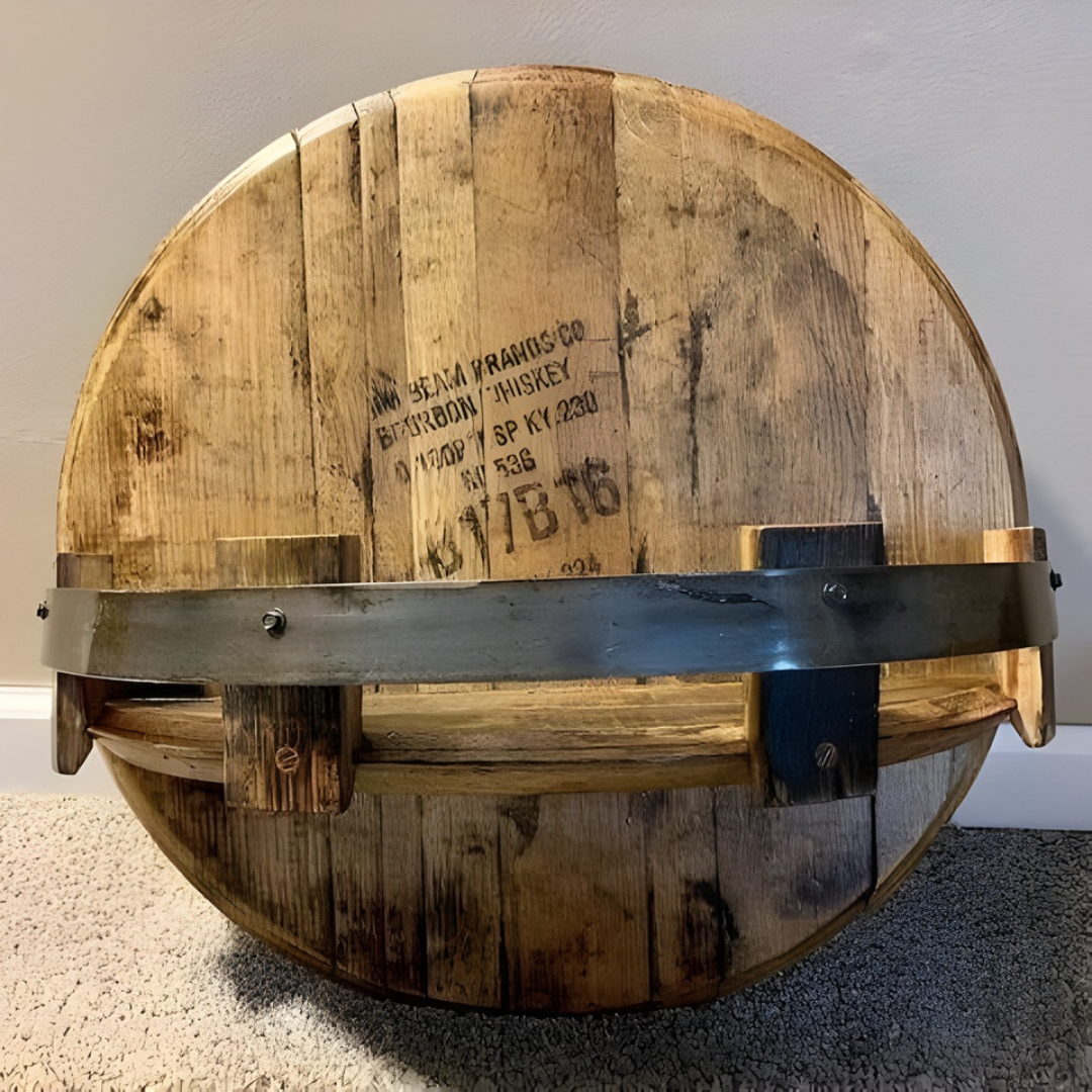 Wall shelf made of solid wood in rustic wine barrel design