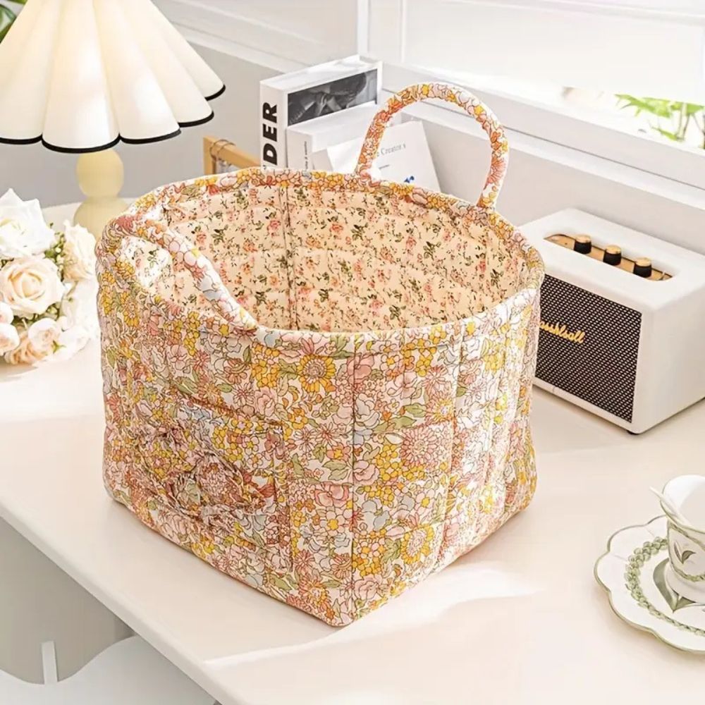 Storage Basket with Floral Pattern and Practical Carrying Handles