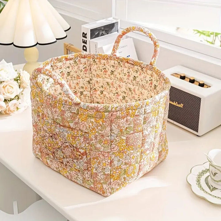 Storage Basket with Floral Pattern and Practical Carrying Handles