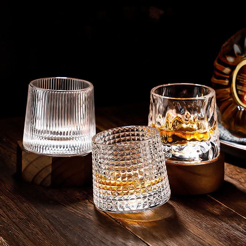 Whiskey Glasses with Rotating Base for Aromatic Enjoyment