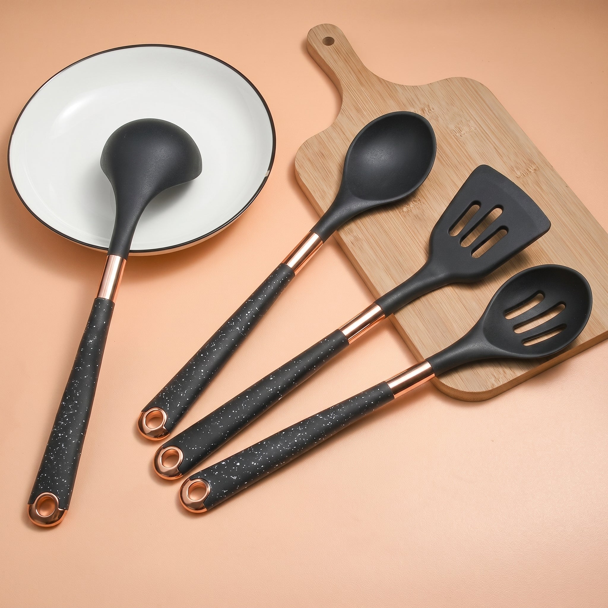7-Piece Non-Stick Kitchen Utensil Set with Storage Holder - Utencils Set - Black - Seravelle Home