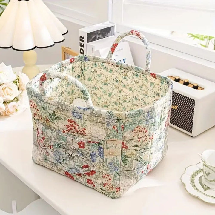 Storage Basket with Floral Pattern and Practical Carrying Handles