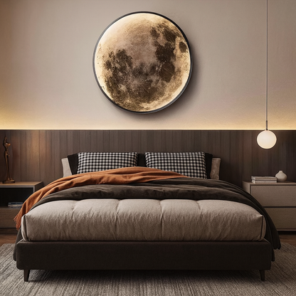 Modern 3D Moon Wall Lamp – LED Mural Light with Remote Control, Dimmable Warm & Cool White