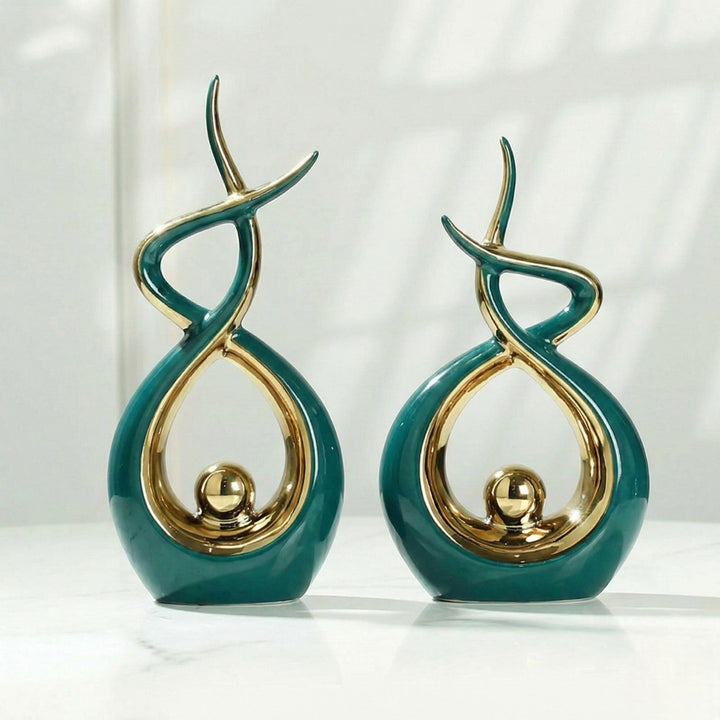 Abstract Ceramic Sculpture for Modern Decoration with Gold Accents