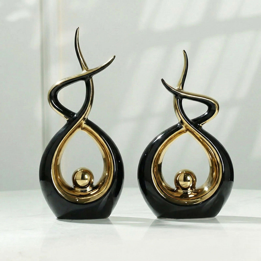 Abstract Ceramic Sculpture for Modern Decoration with Gold Accents