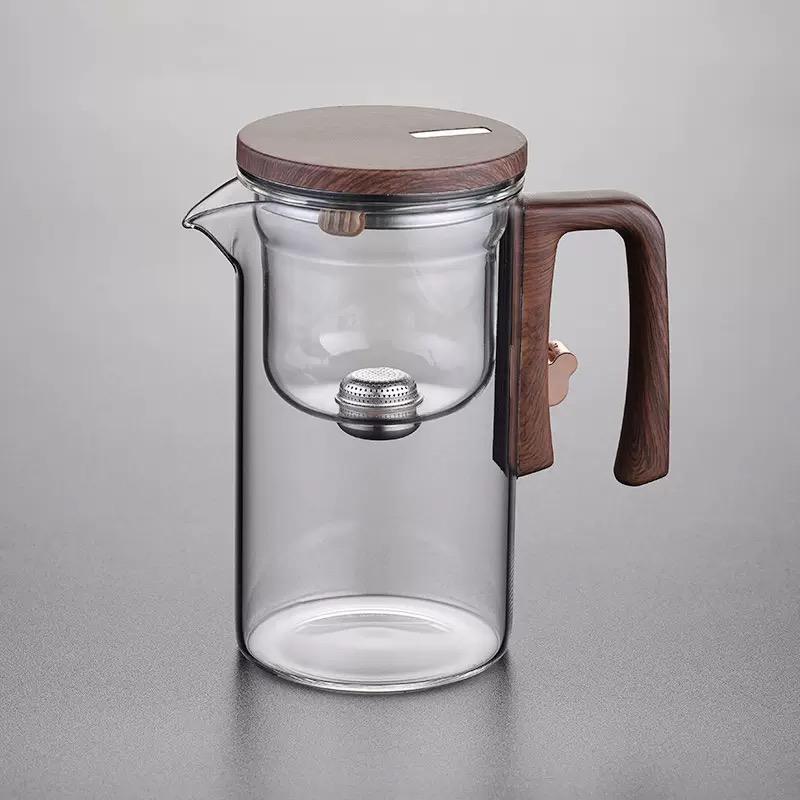 Borosilicate Teapot with Stainless Steel Infuser and Natural Wood Handle