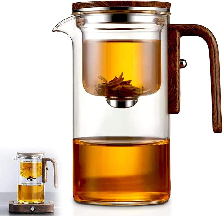 Borosilicate Teapot with Stainless Steel Infuser and Natural Wood Handle