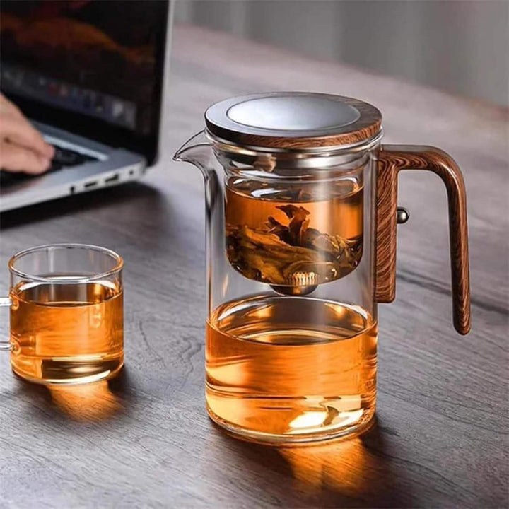 Borosilicate Teapot with Stainless Steel Infuser and Natural Wood Handle