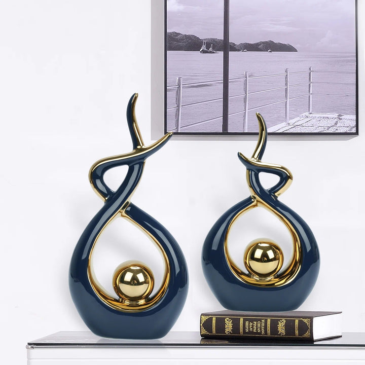Abstract Ceramic Sculpture for Modern Decoration with Gold Accents