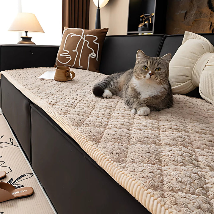 Quilted Sofa Cover with Non-Slip Design and Fleece Texture