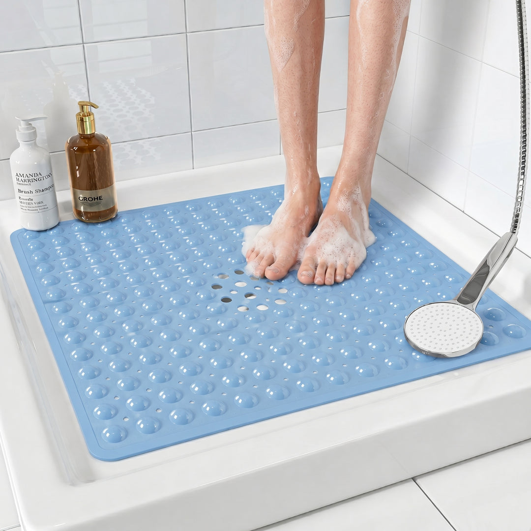 Square Bath Mat with Textured Bubble Surface