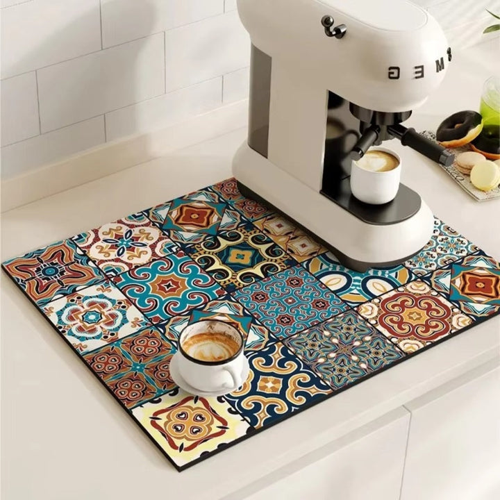 Coffee Machine Mat with Absorbent Design and Retro Pattern