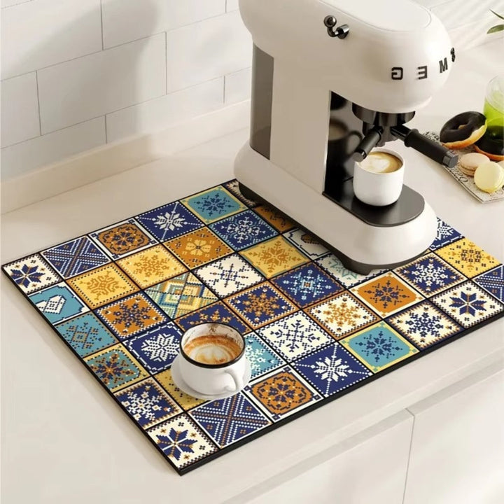 Coffee Machine Mat with Absorbent Design and Retro Pattern