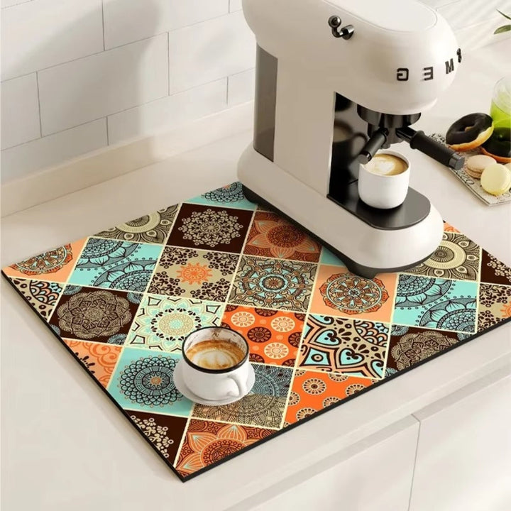 Coffee Machine Mat with Absorbent Design and Retro Pattern