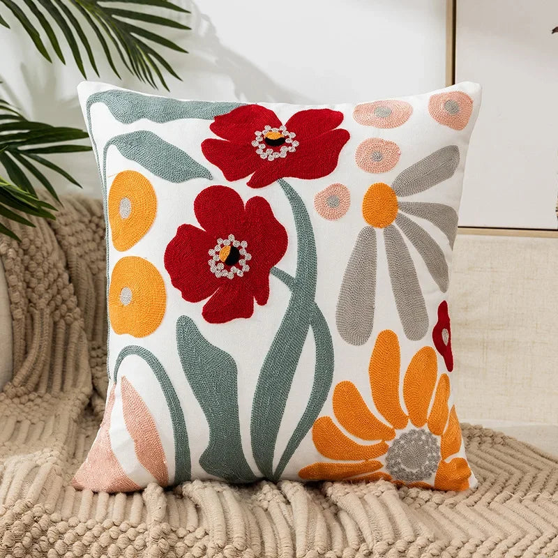 Decorative Pillow Cover with Floral Embroidery for the Home