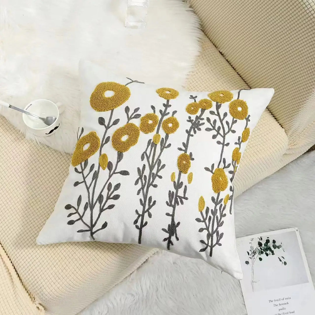 Decorative Pillow Cover with Floral Embroidery for the Home