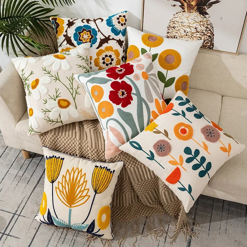 Decorative Pillow Cover with Floral Embroidery for the Home