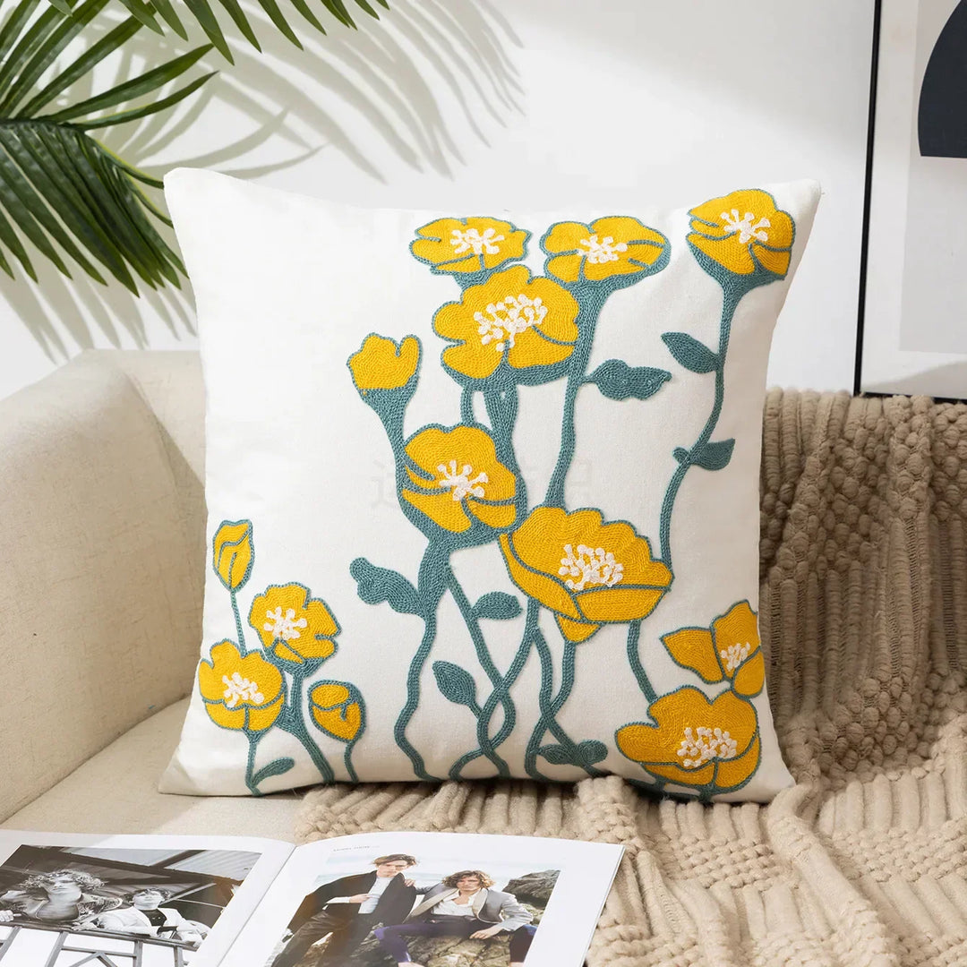 Decorative Pillow Cover with Floral Embroidery for the Home