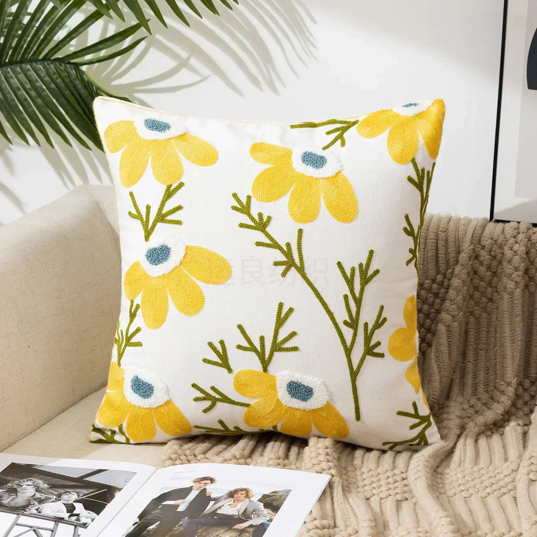 Decorative Pillow Cover with Floral Embroidery for the Home