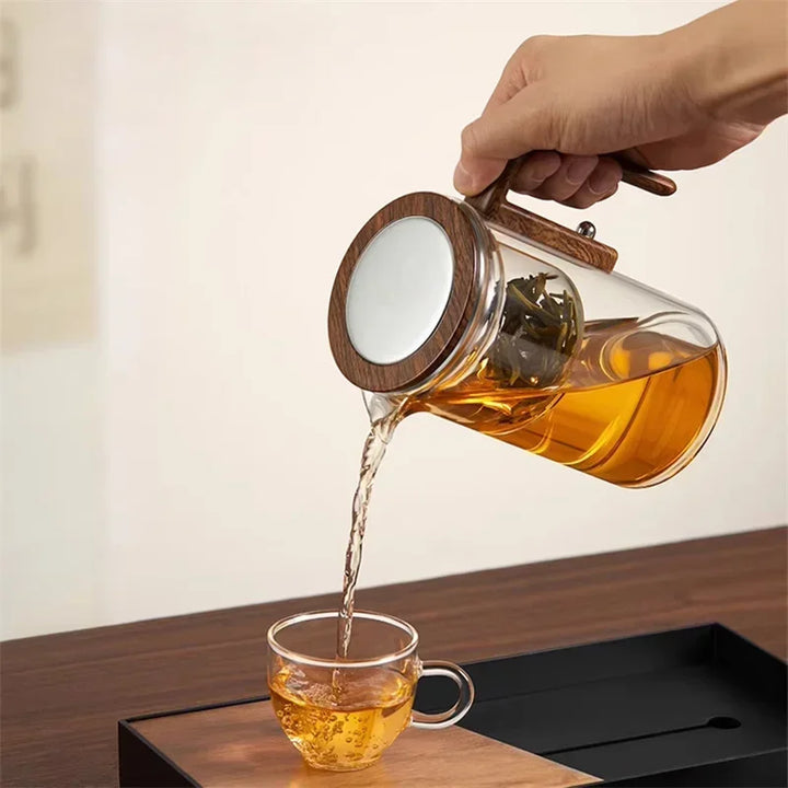 Borosilicate Teapot with Stainless Steel Infuser and Natural Wood Handle