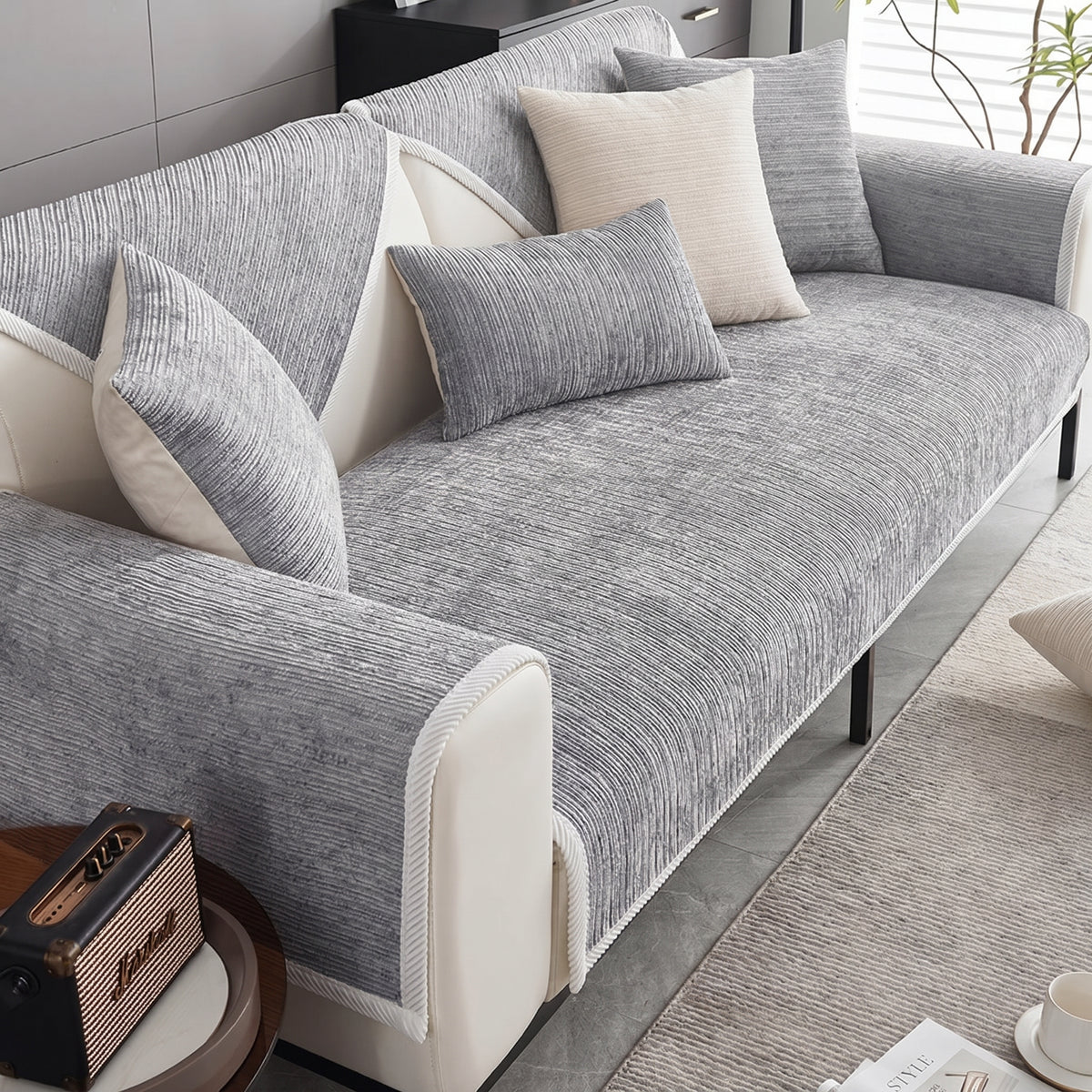 Chenille Sofa Cover with Non-Slip Backing