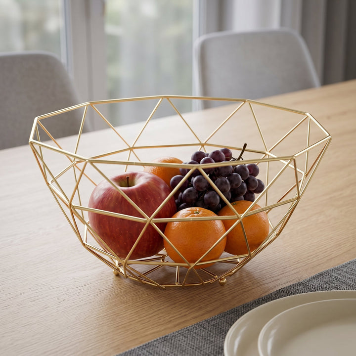 Geometric Stainless Steel Fruit Bowl in Modern Grid Design