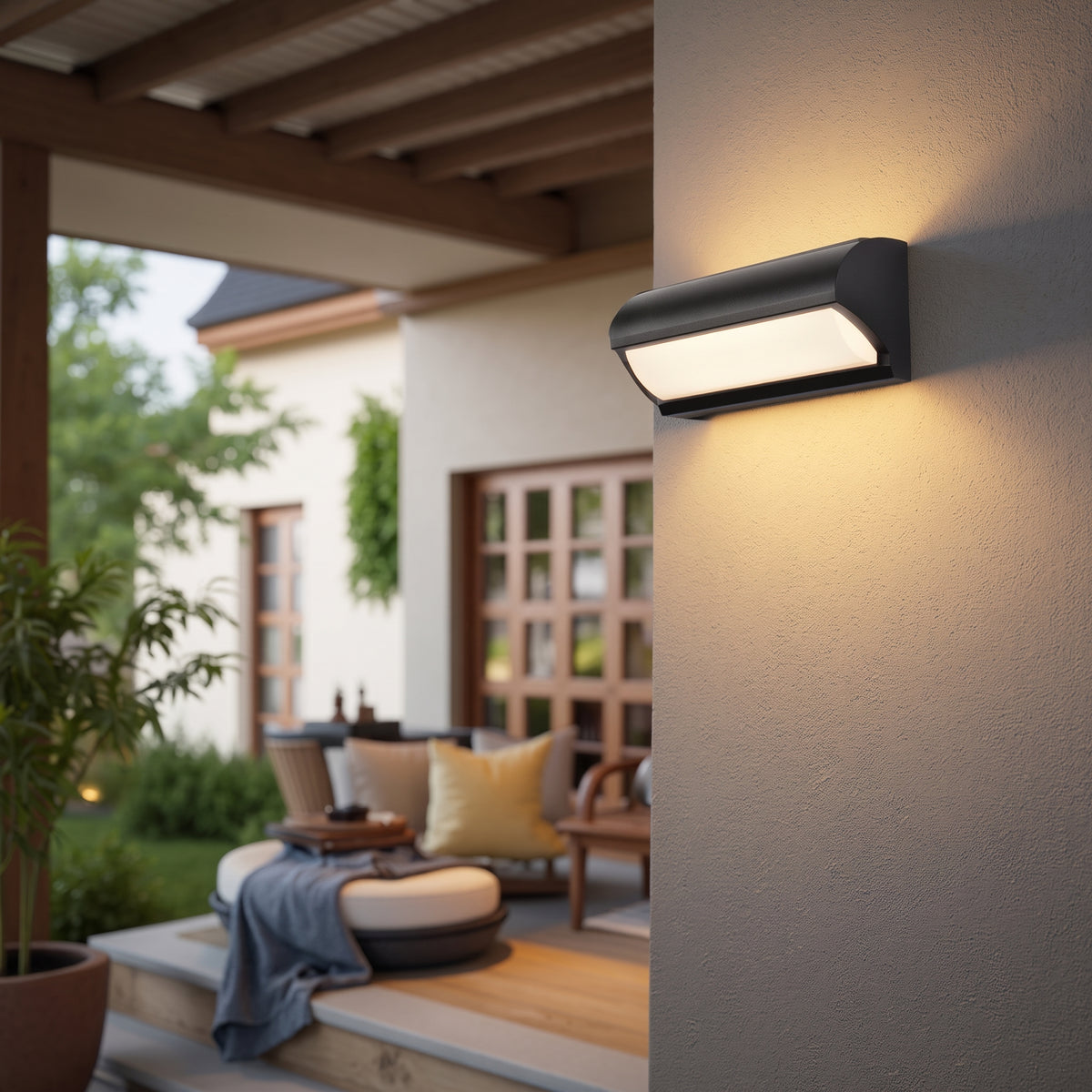 Curved LED Outdoor Wall Light with Upward and Downward Glow