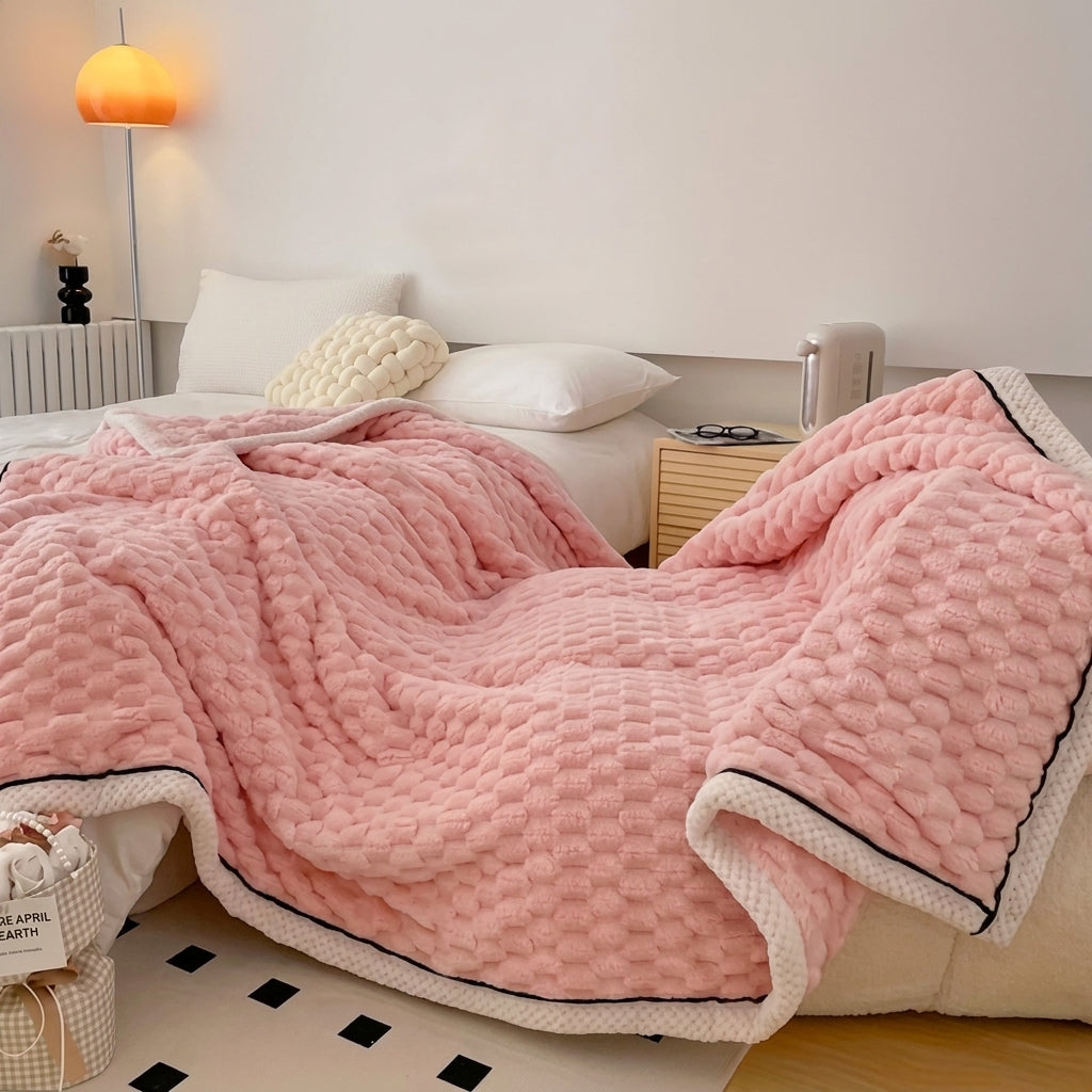 Soft Throw Blanket with Waffle Texture and Contrast Border
