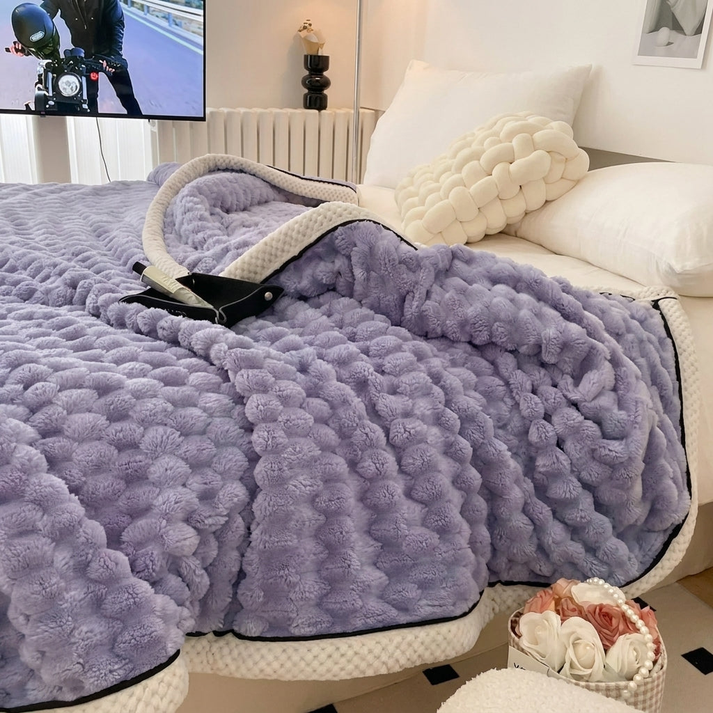 Soft Throw Blanket with Waffle Texture and Contrast Border