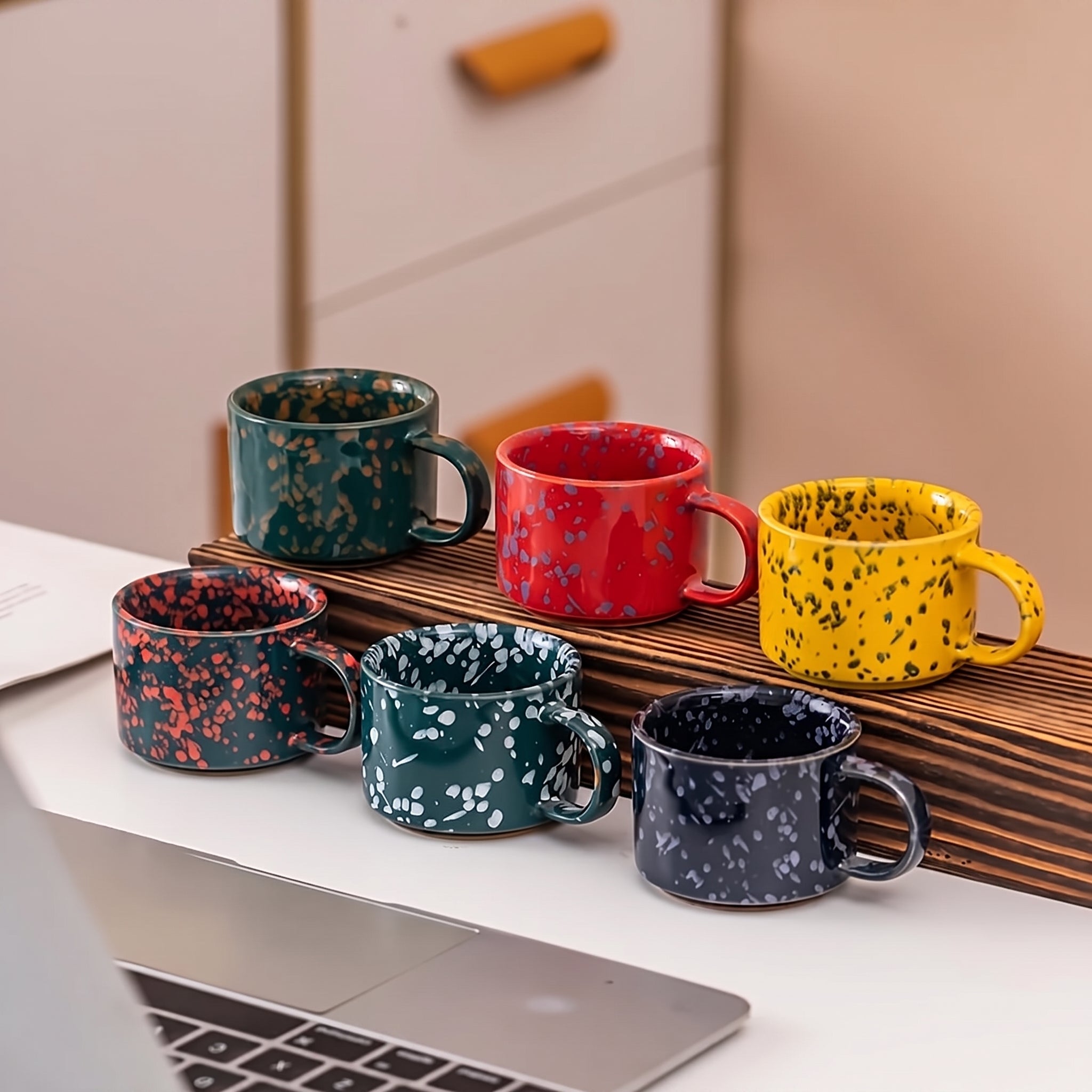 12-Piece Vintage Ceramic Coffee Cup with Speckled Glaze