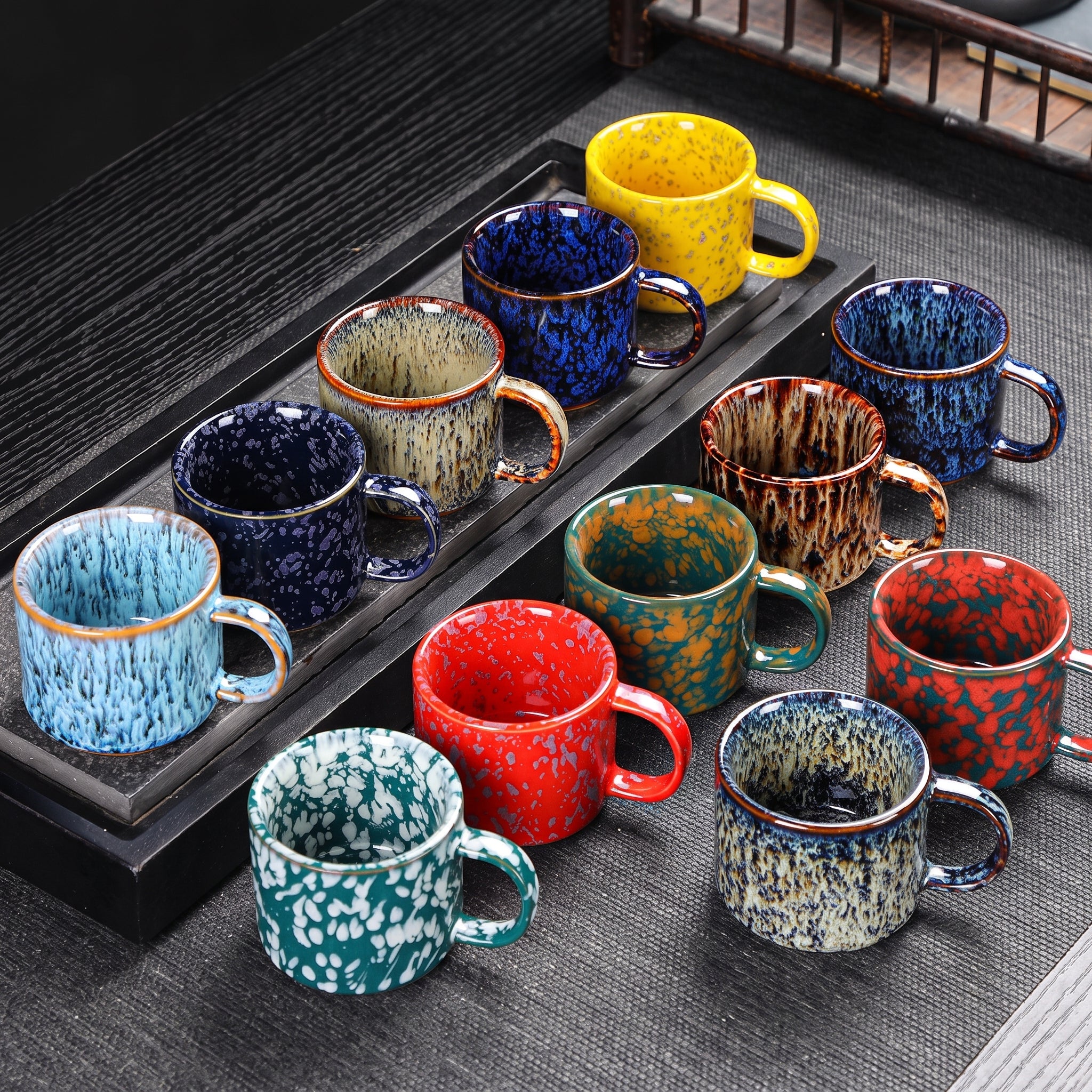 12-Piece Vintage Ceramic Coffee Cup with Speckled Glaze