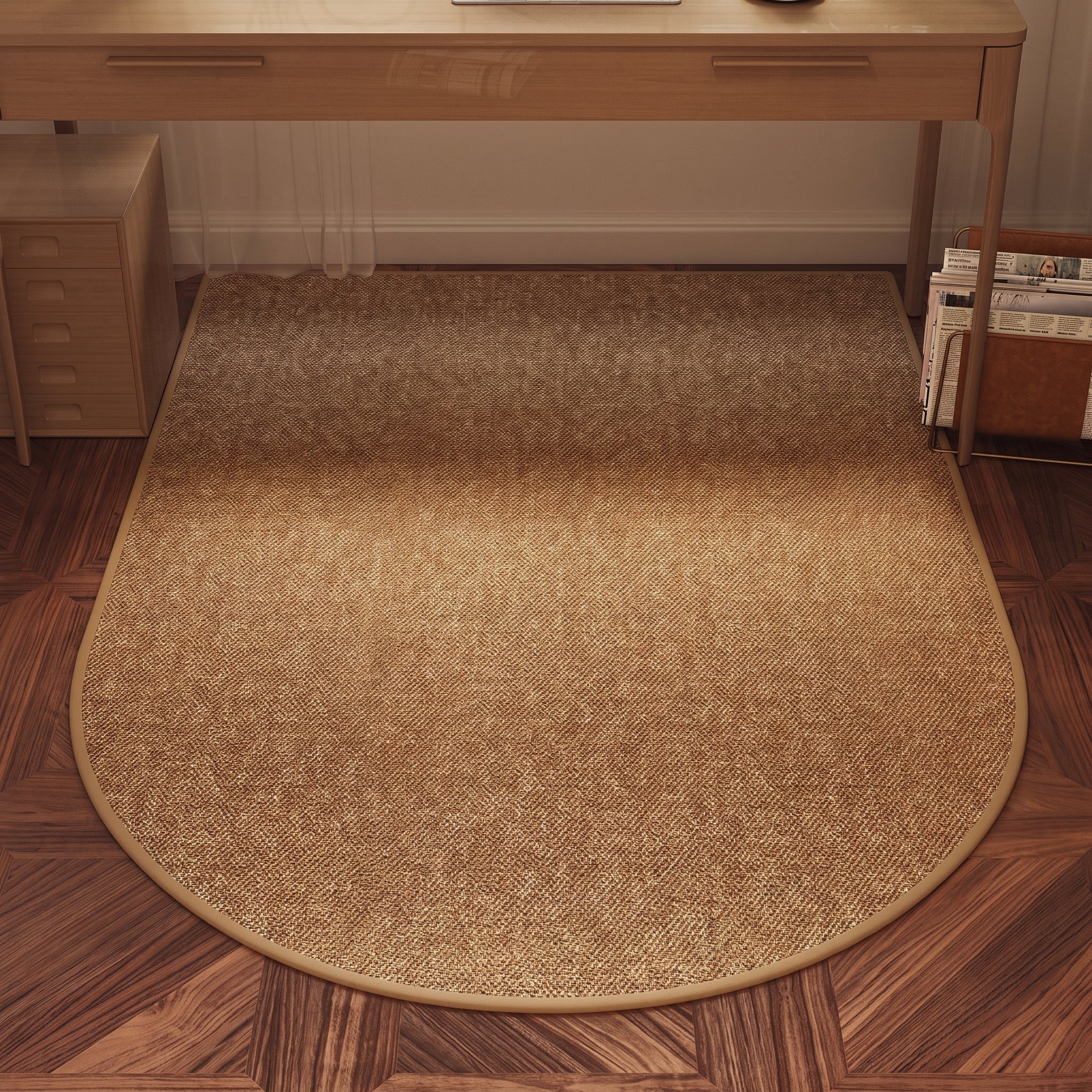 Half-Round Rug with Woven Pattern and Geometric Border