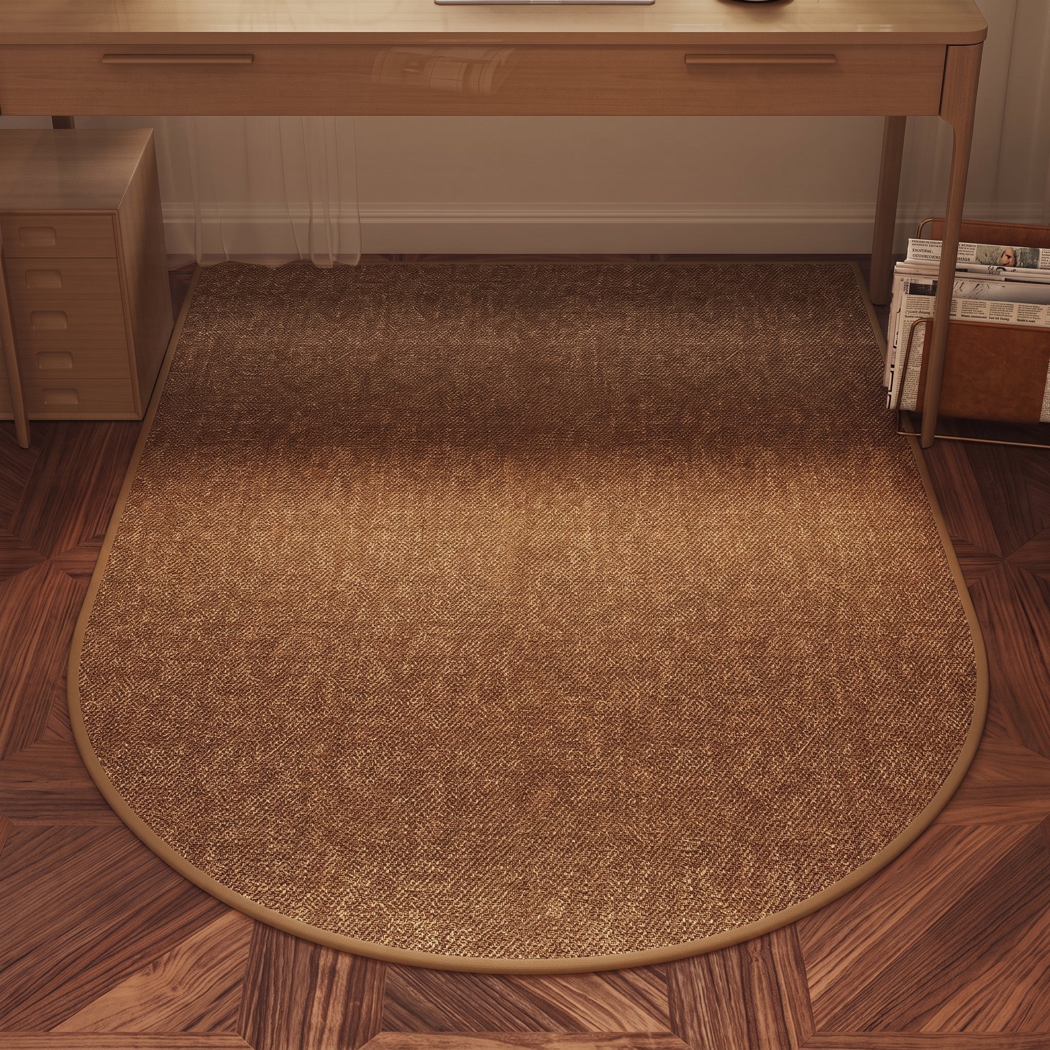 Half-Round Rug with Woven Pattern and Geometric Border
