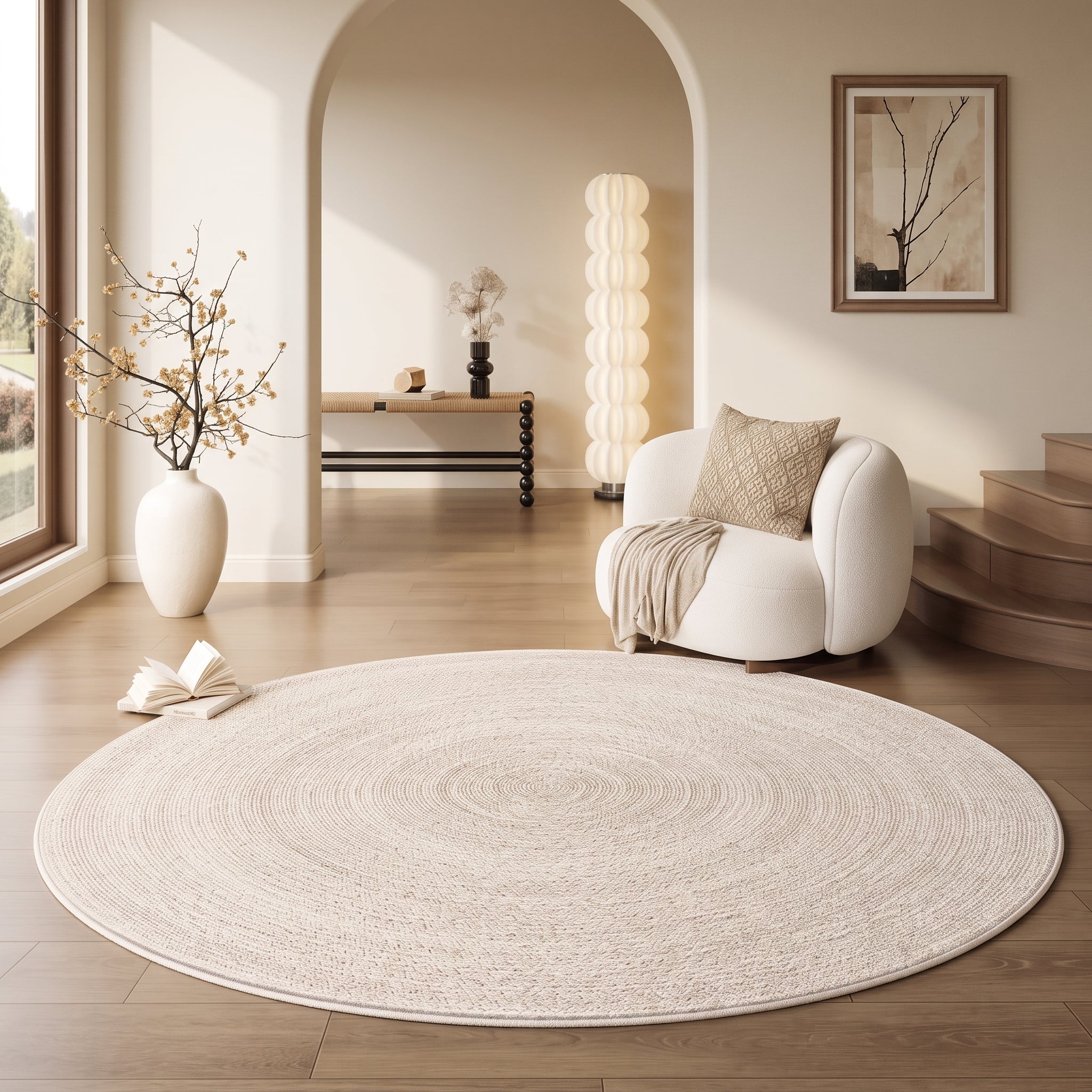 Round Area Rug with Concentric Circle Pattern