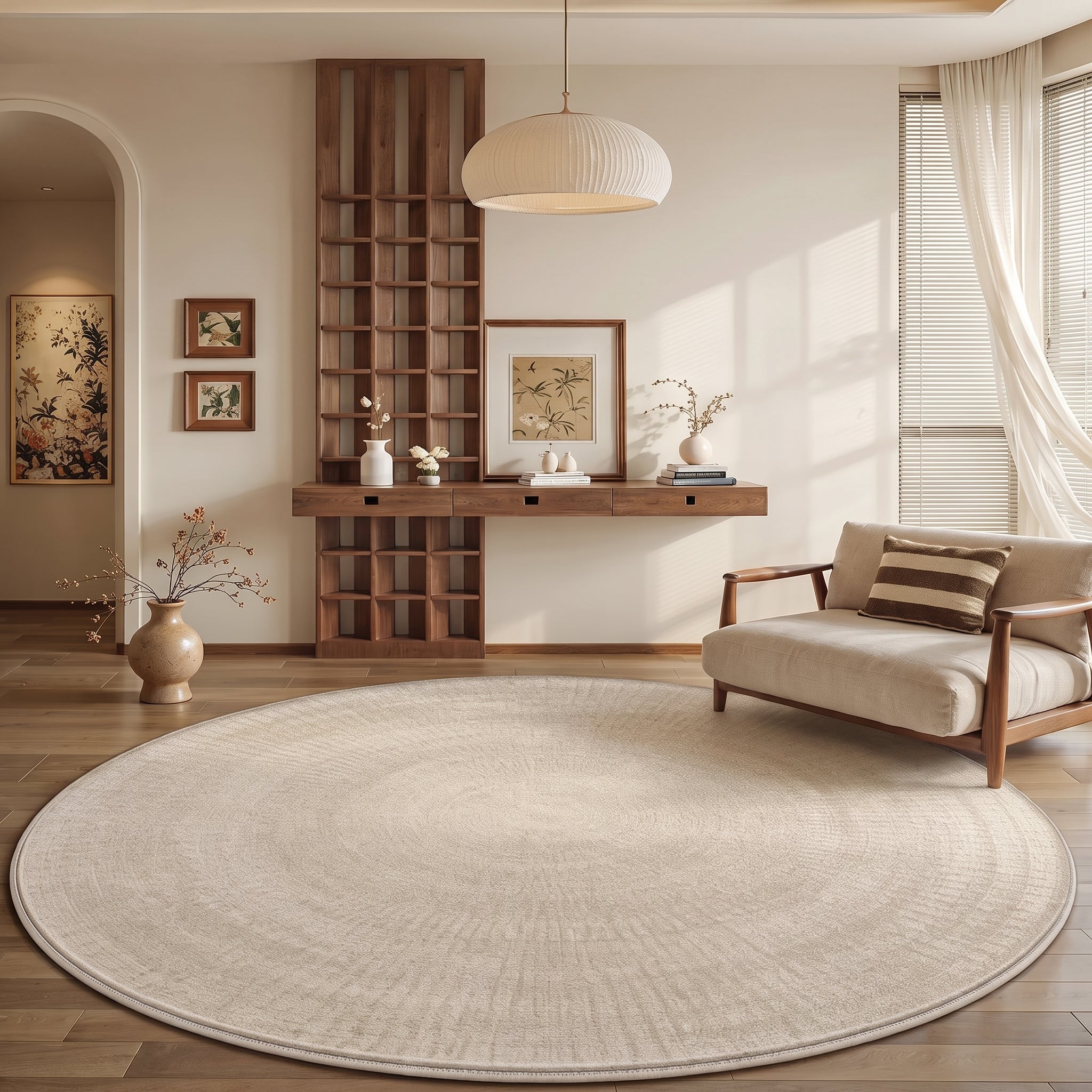 Round Area Rug with Concentric Circle Pattern