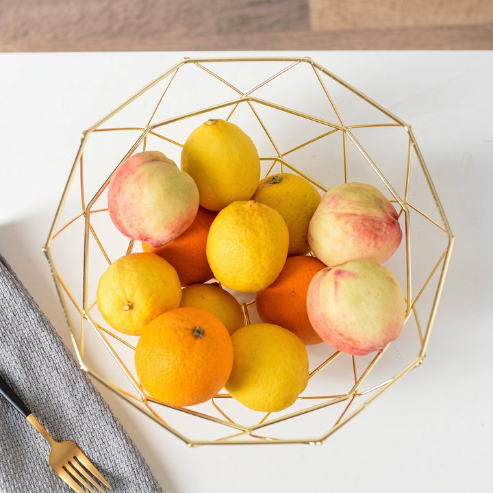 Geometric Stainless Steel Fruit Bowl in Modern Grid Design