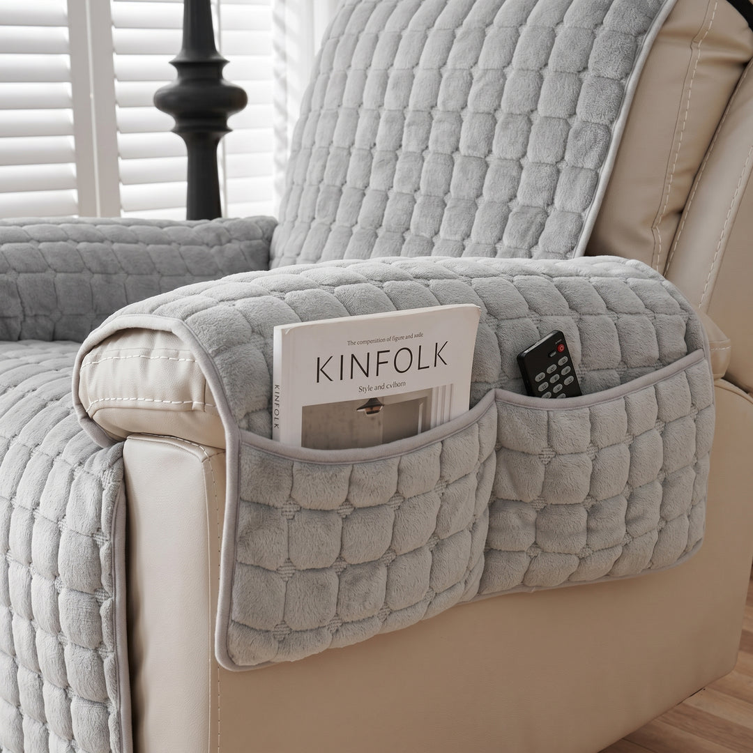 Quilted Recliner Cover with Side Pocket Organizer