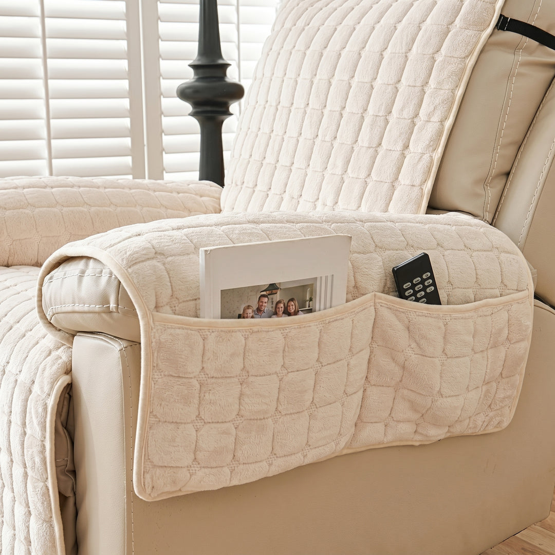 Quilted Recliner Cover with Side Pocket Organizer