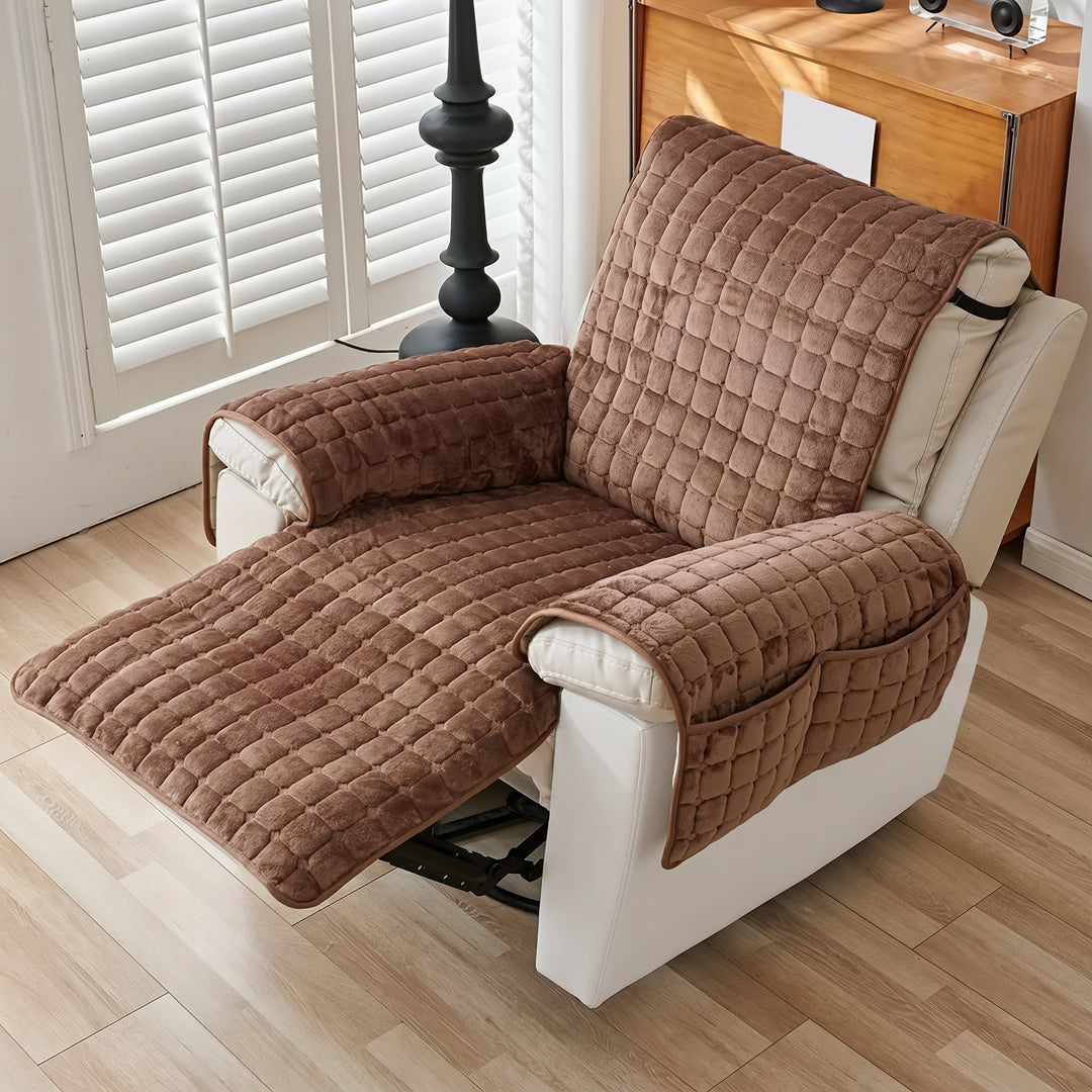 Quilted Recliner Cover with Side Pocket Organizer