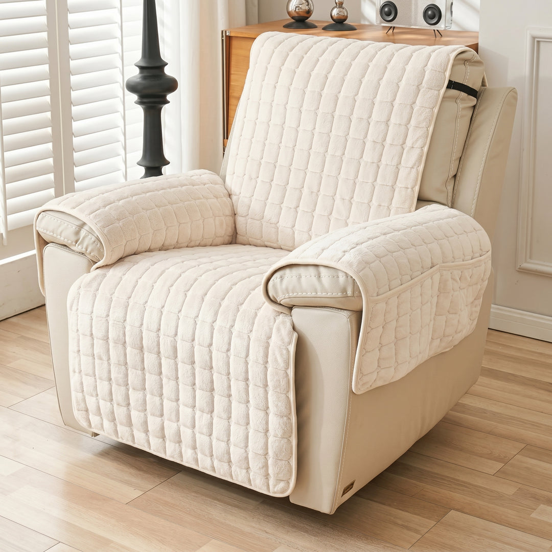 Quilted Recliner Cover with Side Pocket Organizer