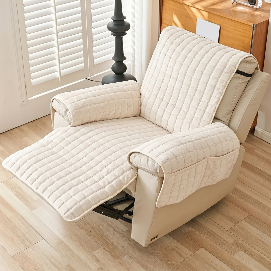 Quilted Recliner Cover with Side Pocket Organizer